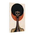 Sun Queen canvas of a Black woman with a natural afro and gold sunglasses before a terracotta sun
