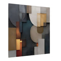Abstract Geometric II canvas of gray, teal, ochre and rust arches and blocks, angled view