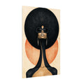 Afro Futura canvas of a Black woman with an oversized afro and black sunglasses on cream and orange