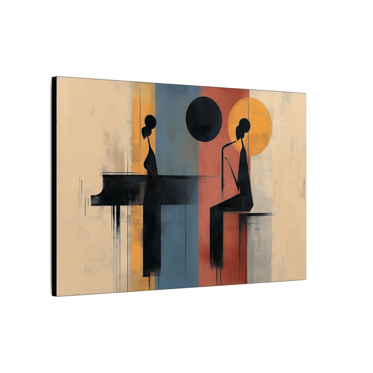Piano Duo canvas, angled view from the left showing the black wrapped edge
