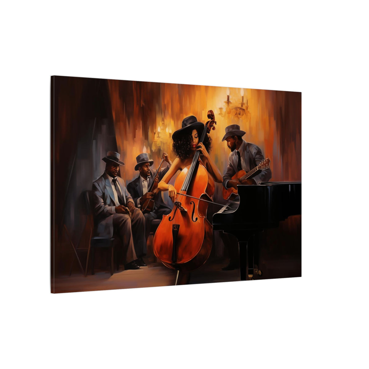 Jazz Band III canvas, angled view from the left showing the wrapped edge